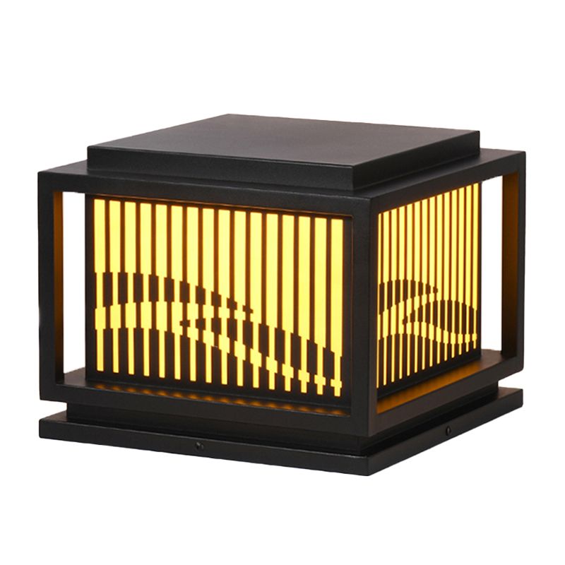 Square Black Pillar Lamp Waterproof Outdoor Light with Metal Shade for Garden