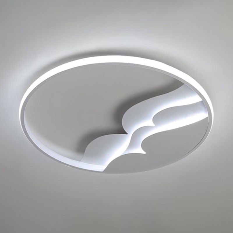 Wave Metal LED Flush Mount Modern Style White Flushmount Ceiling Light with Halo Ring for Bedroom