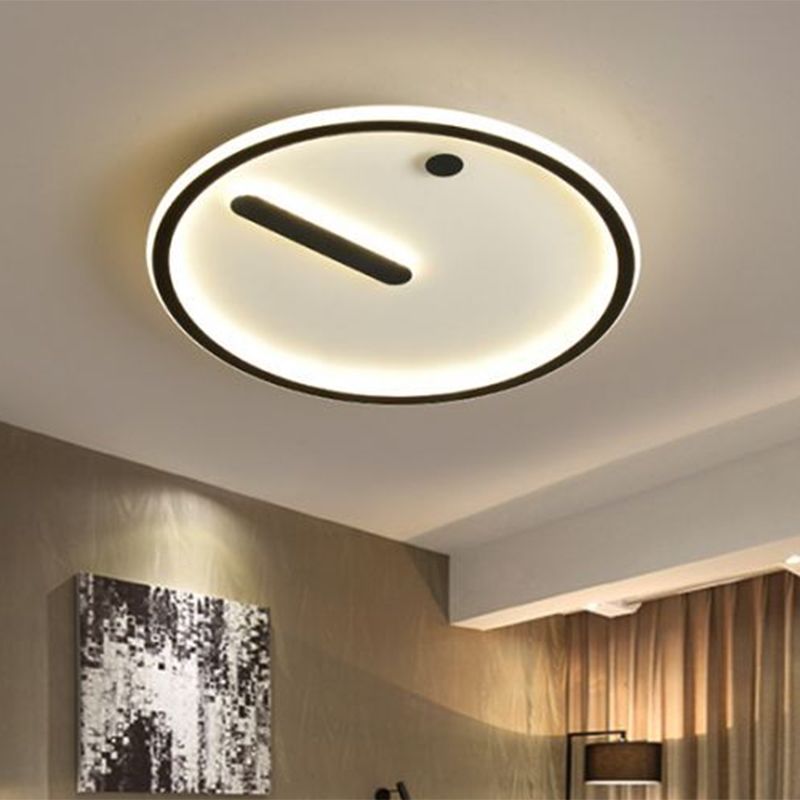 Black and White LED Circle Flush Mount Modernist Metallic Ceiling Fixture in Warm/White Light, 12"/16"/19.5" Wide