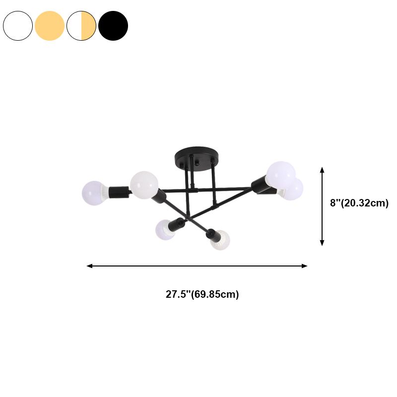 Radial 6-Light Semi Flush Mount in Modern Creative Style Bare Bulb Ceiling Light