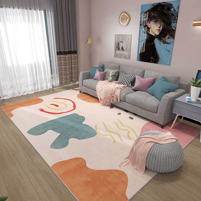 Beige Nordic Teppich Polyester Farbblock Teppich Waschbar für Wohnzimmer