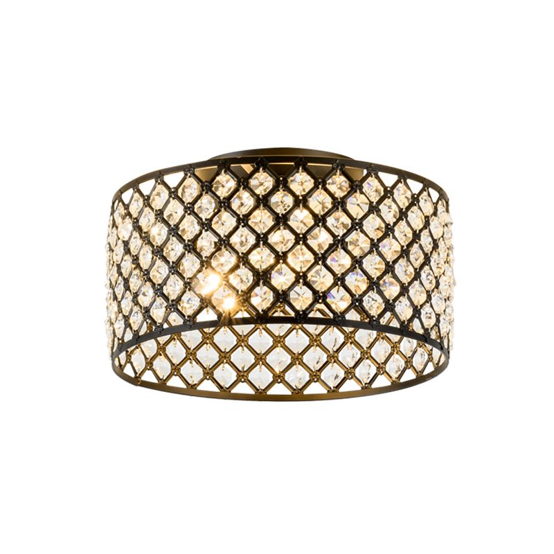 Modern 3 Lights Ceiling Light with Metal and Crystal Black Cylinder Flush Mount Light