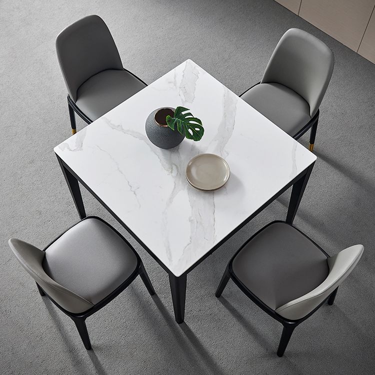 Mesa de comedor blanca de forma cuadrada Mesa de piedra sinterizada industrial con 4 patas