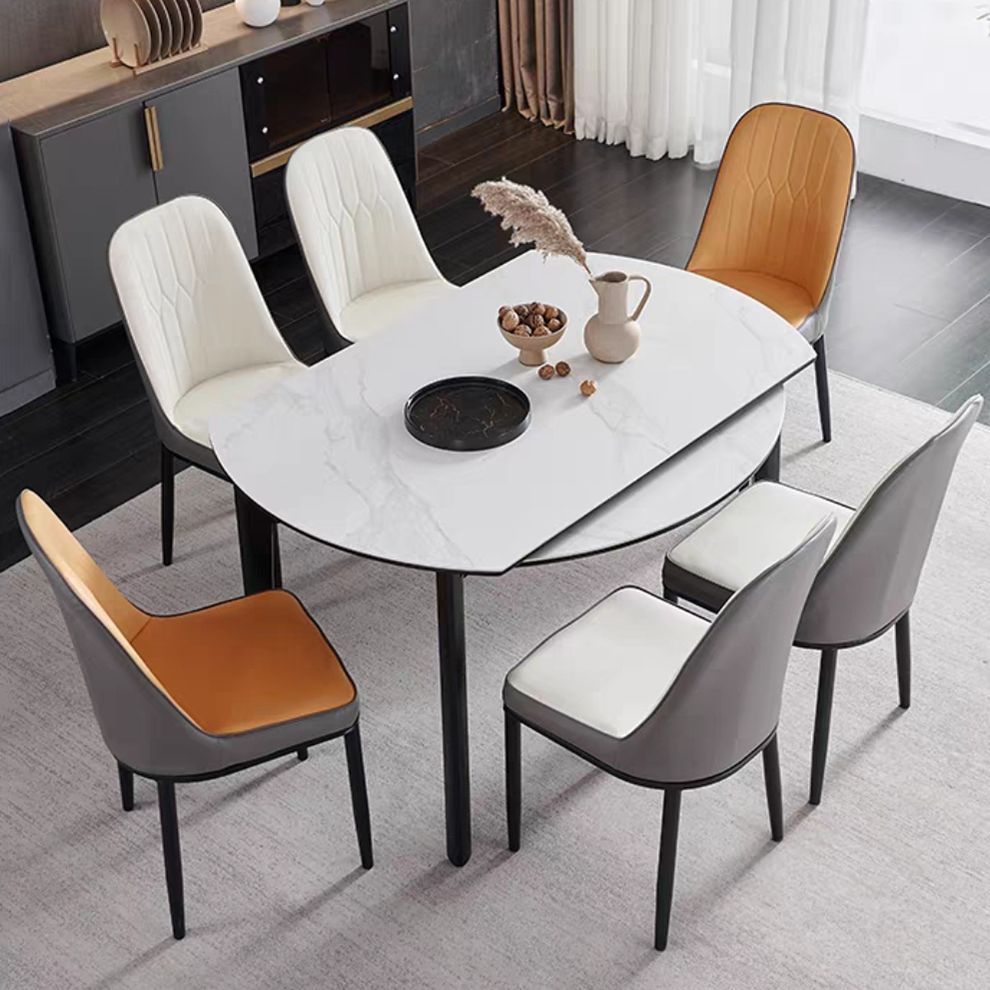 Foldable Sintered Stone Top Dining Table Modern Round Table with Metal 4 Legs