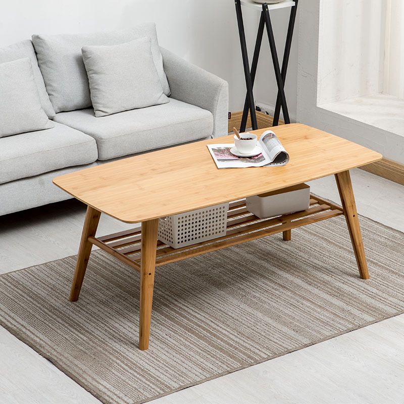 Modern Bamboo Wood/walnut Ribbon Storage Space Rectangular Coffee Table