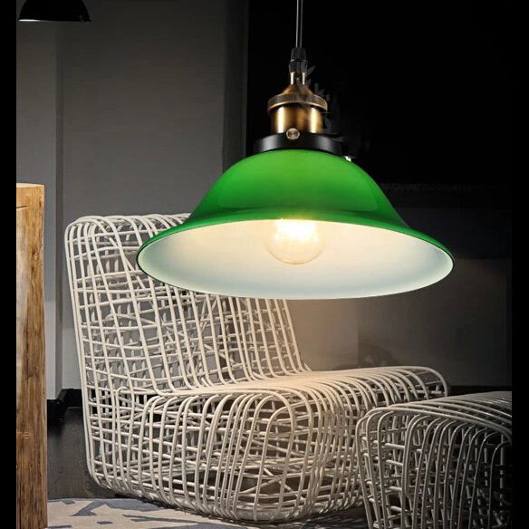 Green 1-Light  Pendant Ceiling Light Retro Glass Shade Cone Pendant Light Fixture for Living Room