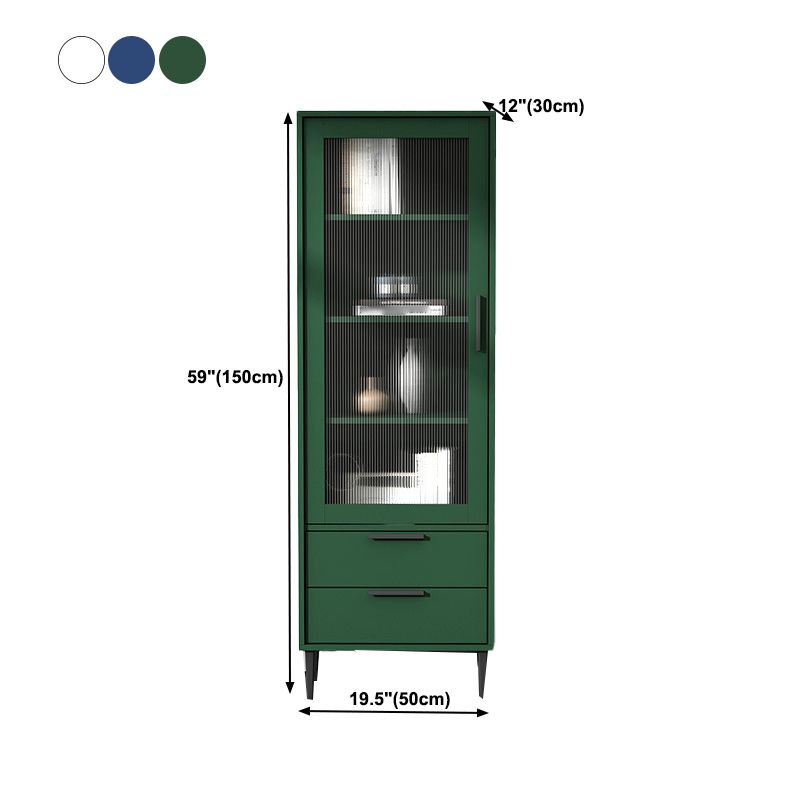 Wooden Accent Cabinet with Glass Door and 4 Steel Black Legs