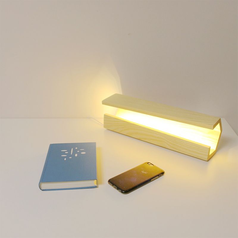 Lampada da tavolo in legno a scatola aperta Simplicity Lampada da comodino beige a LED da 5"/6" di lunghezza per camera da letto