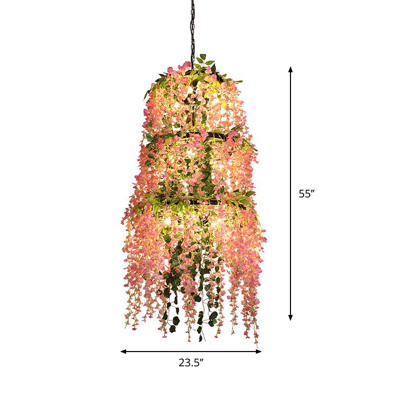Pink Layered Chandelier Light Fixture Loft Iron 11 Lights Restaurant Flower Hanging Pendant Lamp