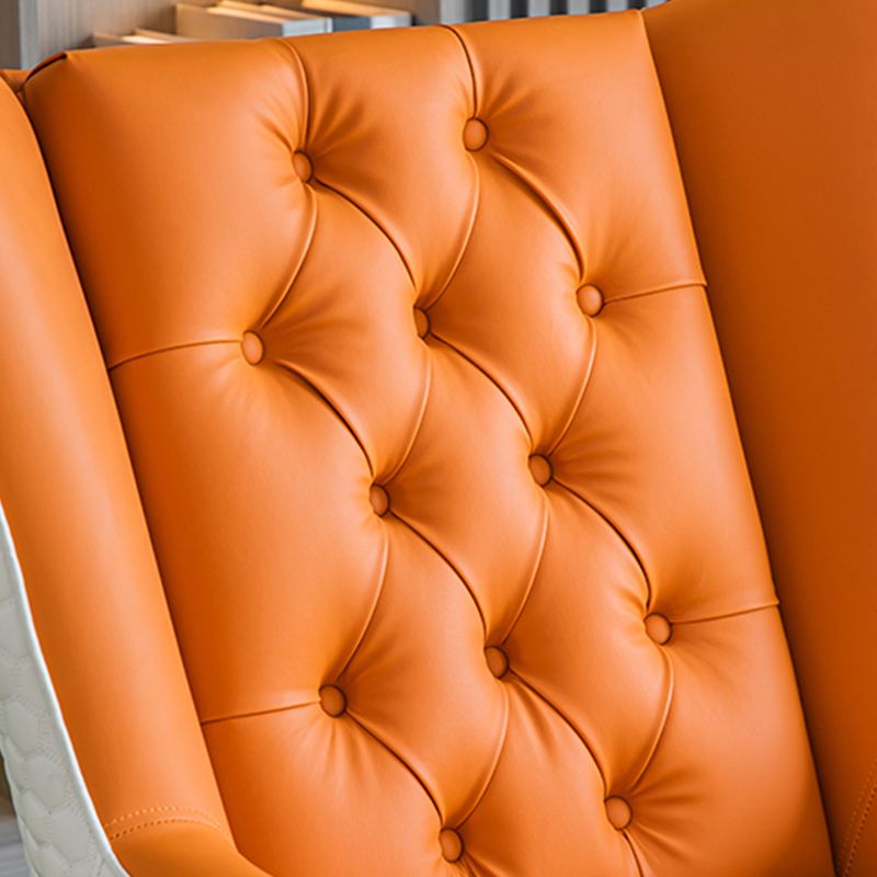 Glam Faux Leather Wingback Chair Tufted Back Basic Four Leg Chair