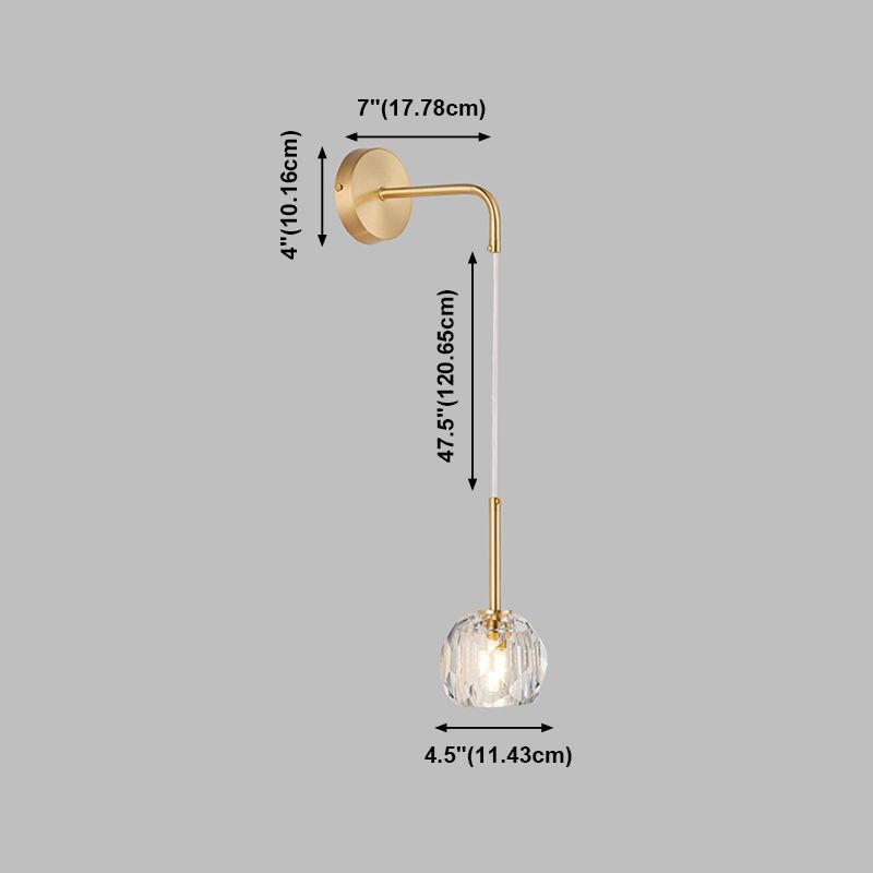 Unique Shade Crystal Wall Sconce Modern Single Light Wall Mount Light Fixture in Brass