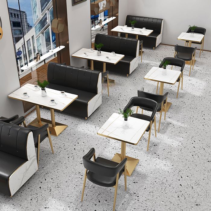 Faux Leather Kitchen Dining Chairs Upholstered Arm Chairs with Metal Base