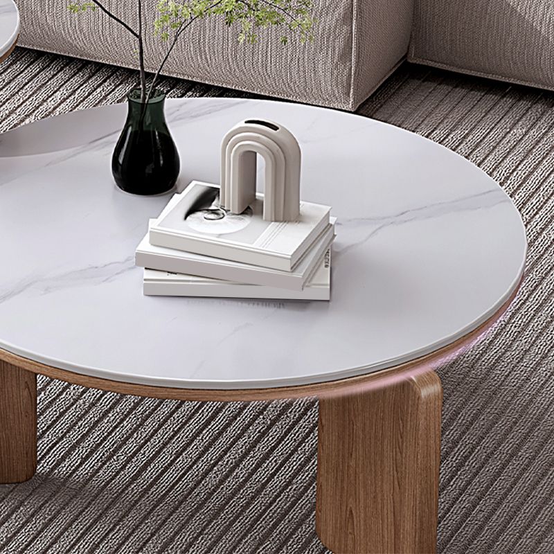 Contemporary Solid Wood Coffee Cocktail Table Slate Round Top Coffee Table