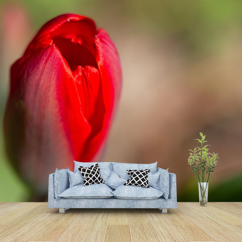 Tulip Blooming Mural Wallpaper Stain Resistant Wall Covering for Sitting Room