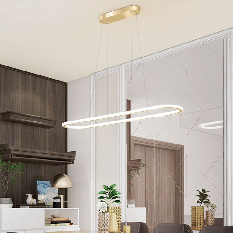 Oval LED Island Light White Acrylic Shade Hanging Lamp for Dinning Room