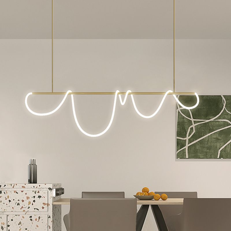 Modern Metal Ceiling Light Linear Shape Island Light with Silicone Shade for Living Room