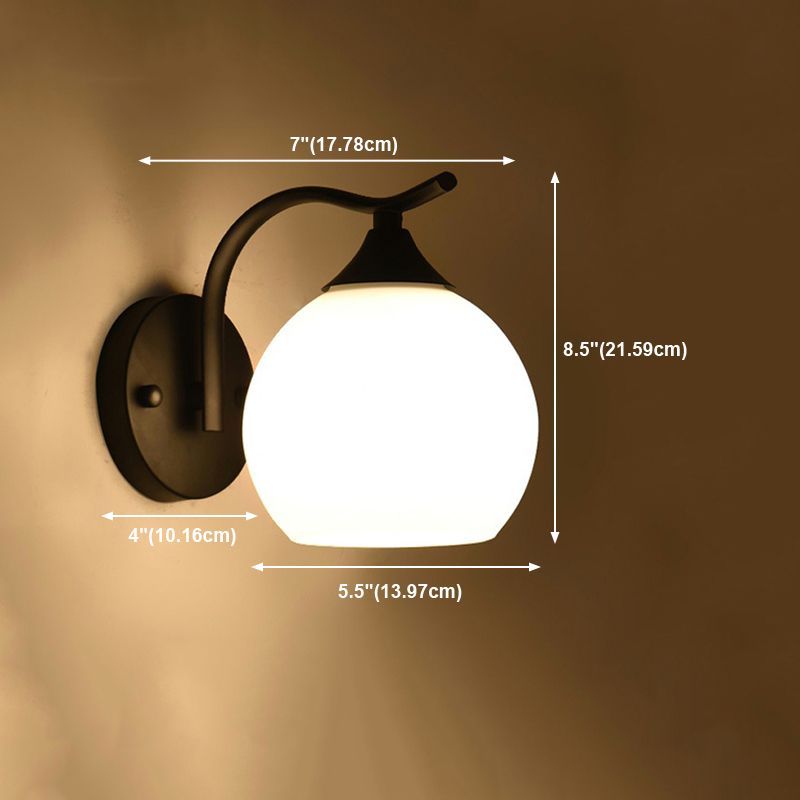 White Glass Dome Wall Lighting Fixture Modern Style Wall Light for Hallway