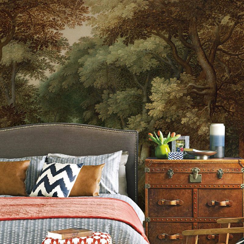 Water-Resistant Forest Wall Mural Decal Non-Woven Material Countryside Wall Covering for Accent Wall