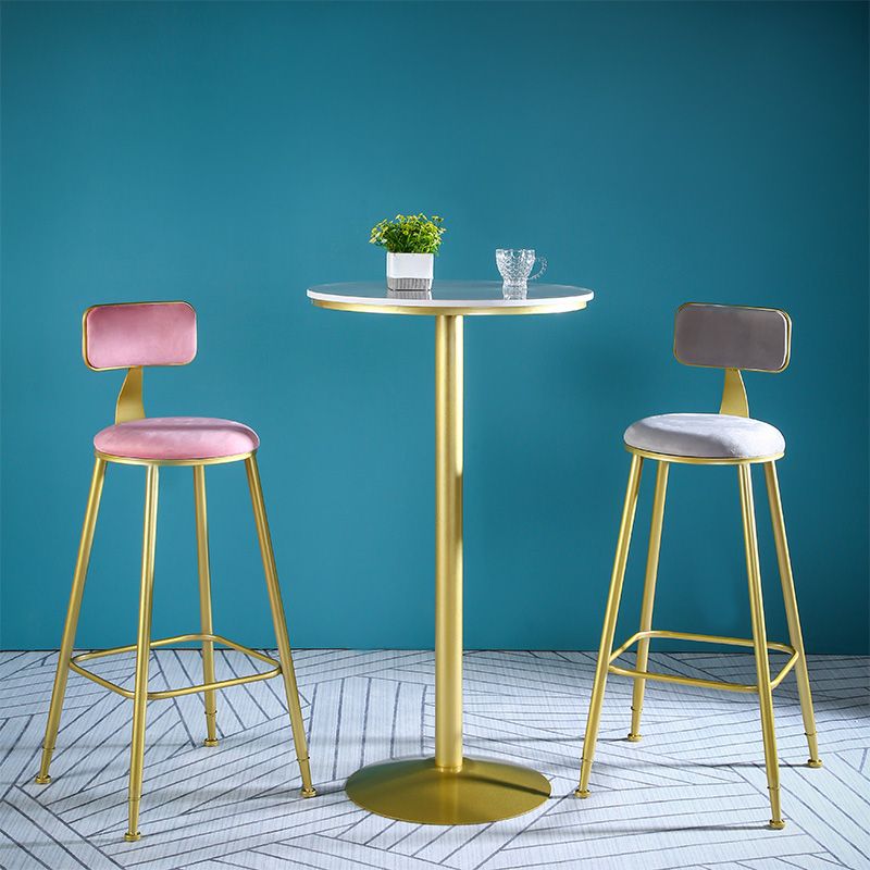 Glam Style Velvet Barstool Round Bar Height Stool with Gold Frame