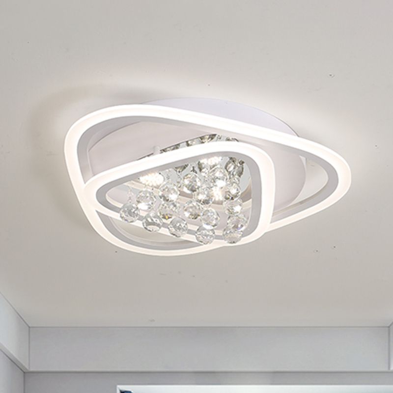 19.5"/23.5"/31.5" W LED Triangle Flush Mount Lamp Simple White Crystal Ceiling Mounted Fixture in Warm/White Light