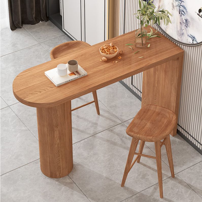 Contemporary Style Wood Bar Table Bistro Bar Desk with Double Pedestal