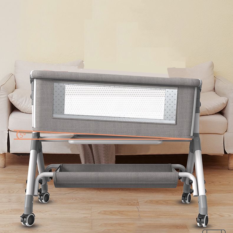 Metal Rectangle Bedside Crib Gliding and Folding Crib Cradle for Toddler