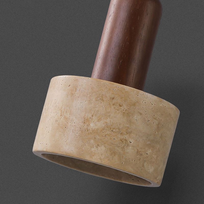 Stone and Wood Wall Lighting Cylinder Modern Wall Sconce in Brown