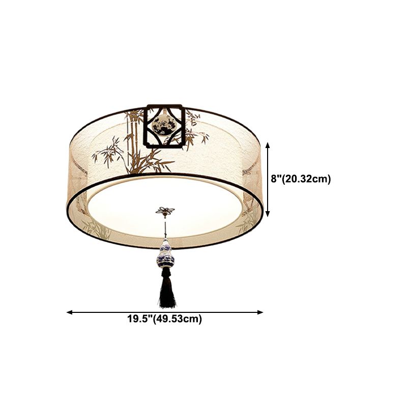 American Traditional Ceiling Light Multi Lights Close to Ceiling Light with Fabric Shade