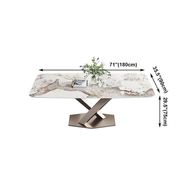 Traditional Luxury Dining Table Rectangle Sintered Stone Dining Table with Rose Gold Frame