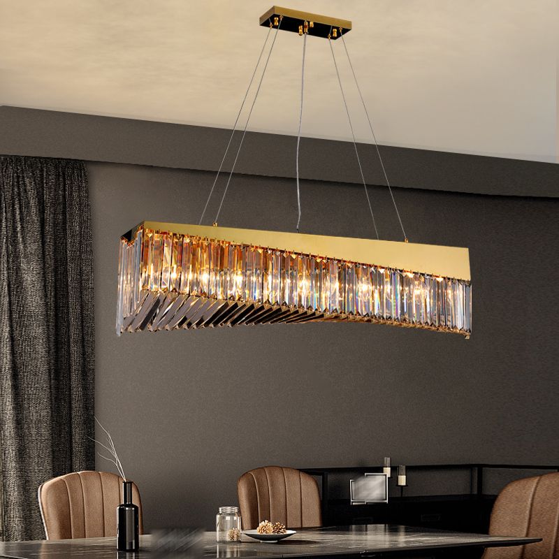 Gold Metal Island Lighting Armaturen moderne Restaurantsuspensionslampe mit Kristallschatten