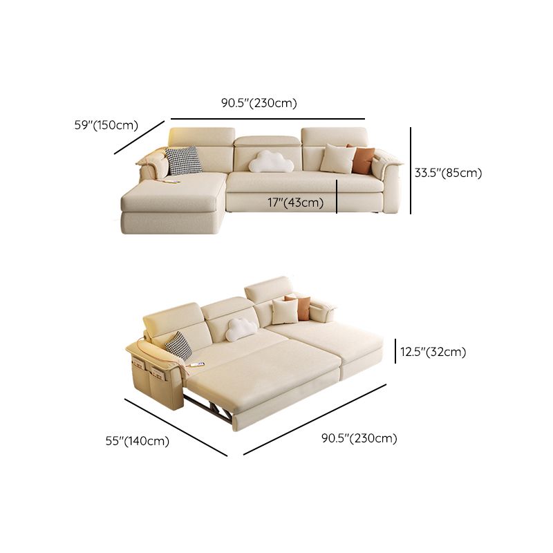 Scandinavian Fabric Sofa Bed Cushion Back Flared Arms with Storage Sleeper Sofa