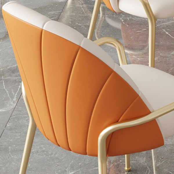 Glam Metal Dining Room Chair Arm Faux Leather Side Chair for Restaurant Use