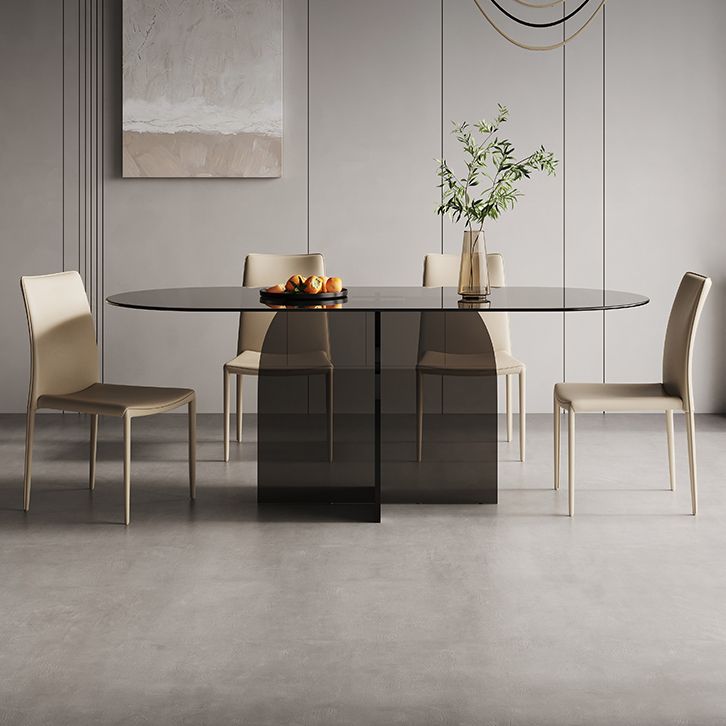 Modern Transparent Gray Glass Desktop Ellipse Dining Table for Dining Room