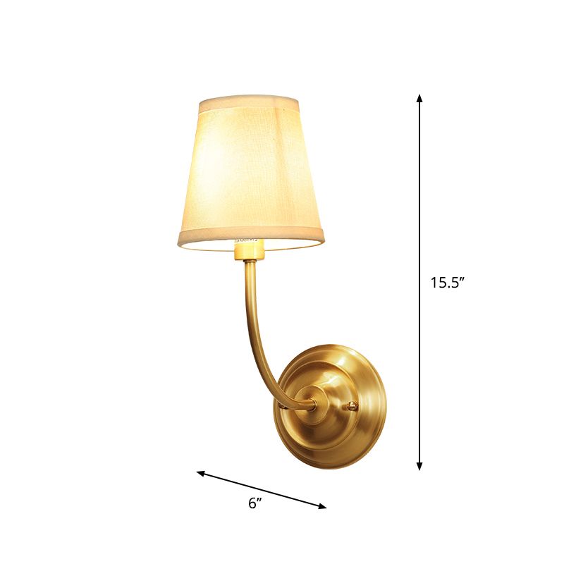 Single-Bulb Wall Light Classic Tapered Fabric Wall Lighting Fixture in Brass for Corridor