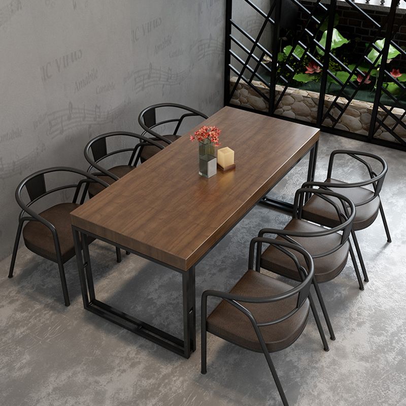 Industrial Style Solid Wood Dinner Table Brown Rectangle Table with Sled Base for Dinning Room