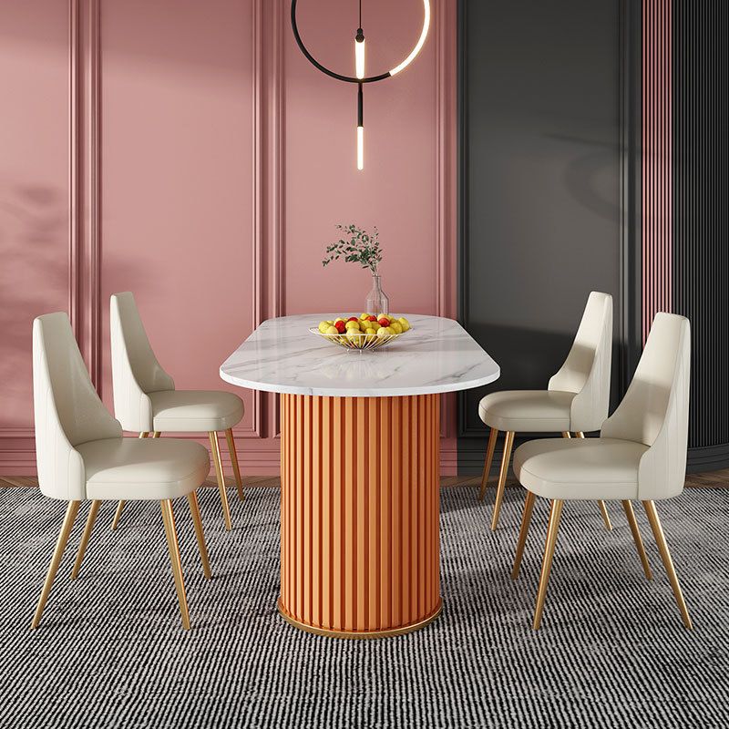 Sintered Stone Luxury Dining Table Traditional Oval Dining Table with Double Pedestal Base