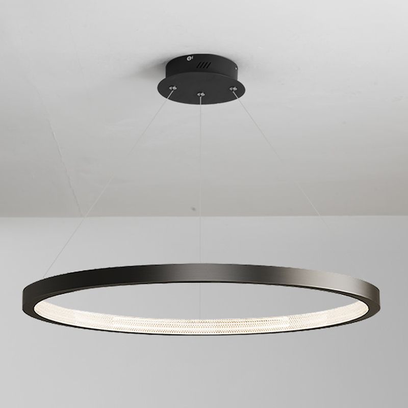 Circle Shape Metal Pendant Light Fixture Modern 1 Light Hanging Light Fixture in Black