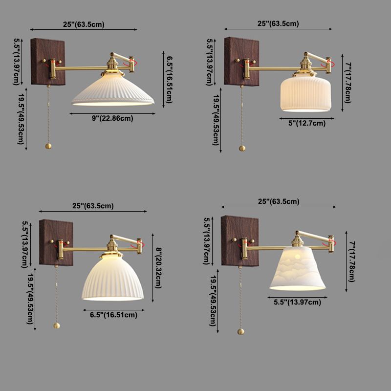 Arm Adjustable Wall Sconce 1-Light Modern Style Wall Mount Lamp with Ceramics Shade