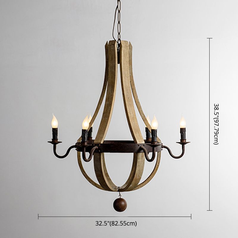 Vintage Brown Wooden Candlestick Pendant Light Rustic Traditional Dining Room Chandelier Lighting