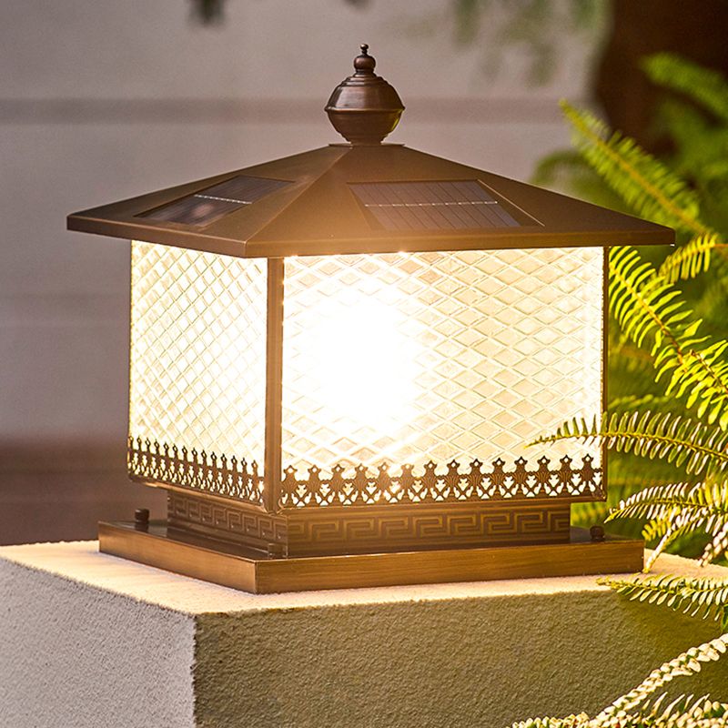Modern LED Pillar Lamp Simple Solar Lighting Fixture with Glass Shade for Garden