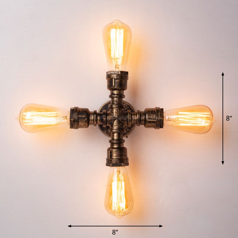 Iron Water Pipe Wall Lamp Rustic Style Restaurant Wall Lighting Fixture in Bronze
