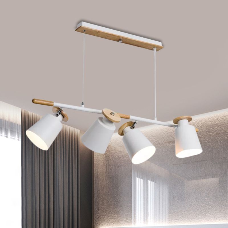 Green/Grey/White Tapered Shade Island Lighting 4 Heads Nordic Metal Linear Chandelier for Restaurant