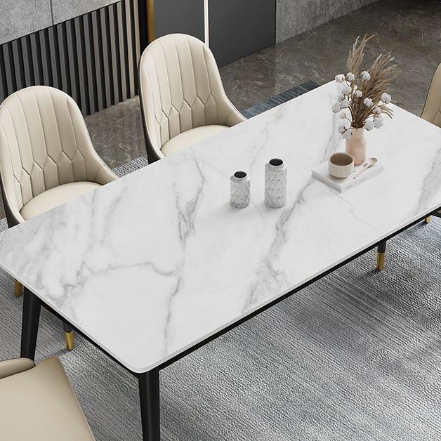 Metal Tripod Base Dining Table Modern Rectangle Stone Dining table in White