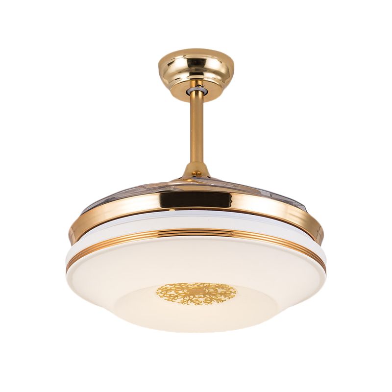 42 "W gouden ring plafond ventilatorlamp Minimalistisch acryl LED LED RAME SEMI SEMI VOILIG Licht met 4 heldere messen, externe/wandregeling/frequentieconversie en afstandsbediening