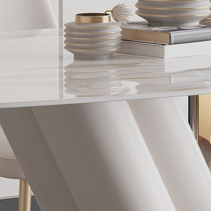 Rectangle Traditional Luxury Dining Table Sintered Stone Table with Pedestal Base
