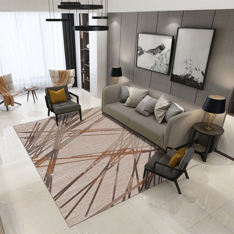 Minimalistic Living Room Rug Multicolor Geometric Line Print Rug Polypropylene Stain Resistant Anti-Slip Pet Friendly Rug