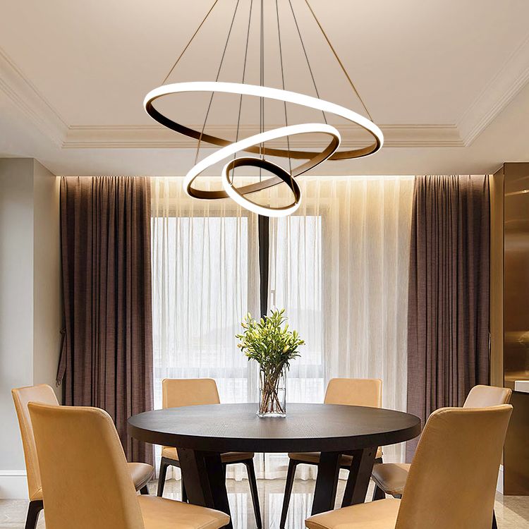 Modern Chandelier Lights Multiple Rings Hanging Ceiling Lights Metal Chain Chandelier