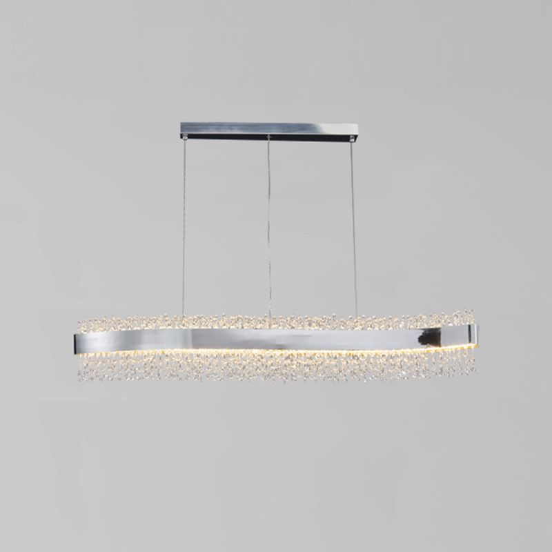 LED Dining Pendant Light Modern Simple Stainless Steel Crystal Hanging Lamp Fixture