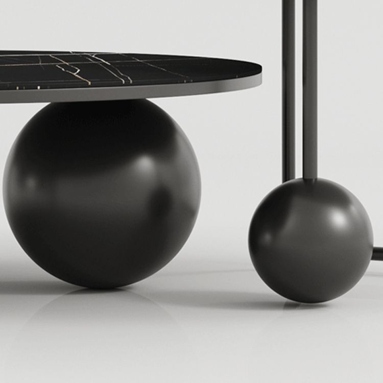 Round Stone Coffee Table Set Stainless Steel Simple Cocktail Table