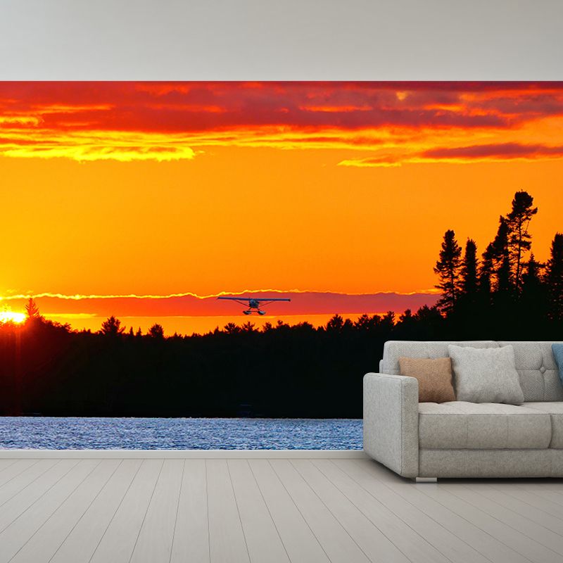 Airplane at Dusk Mural Wallpaper for Living Room Water Resistant, Made to Measure